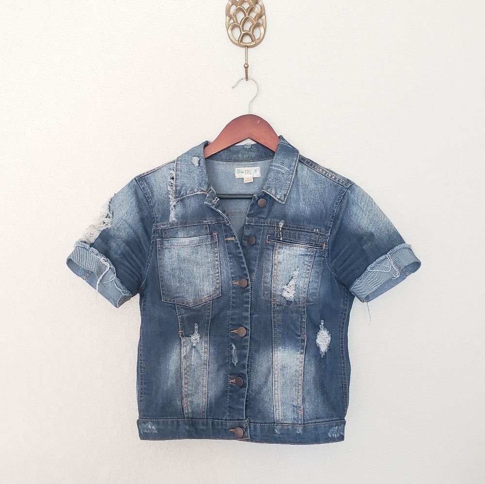 LOVE FIRE Short Sleeve Cropped Jean Jacket - Picture 7 of 10